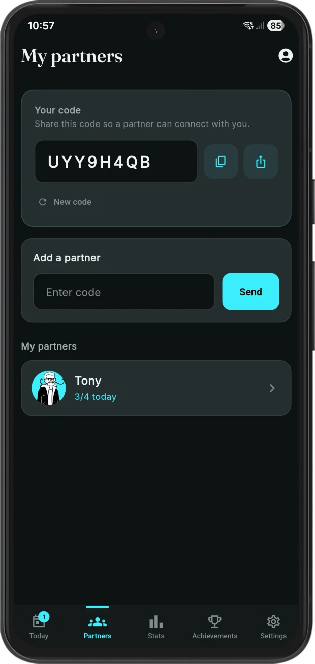 Hone accountability partners screen showing friends habit progress